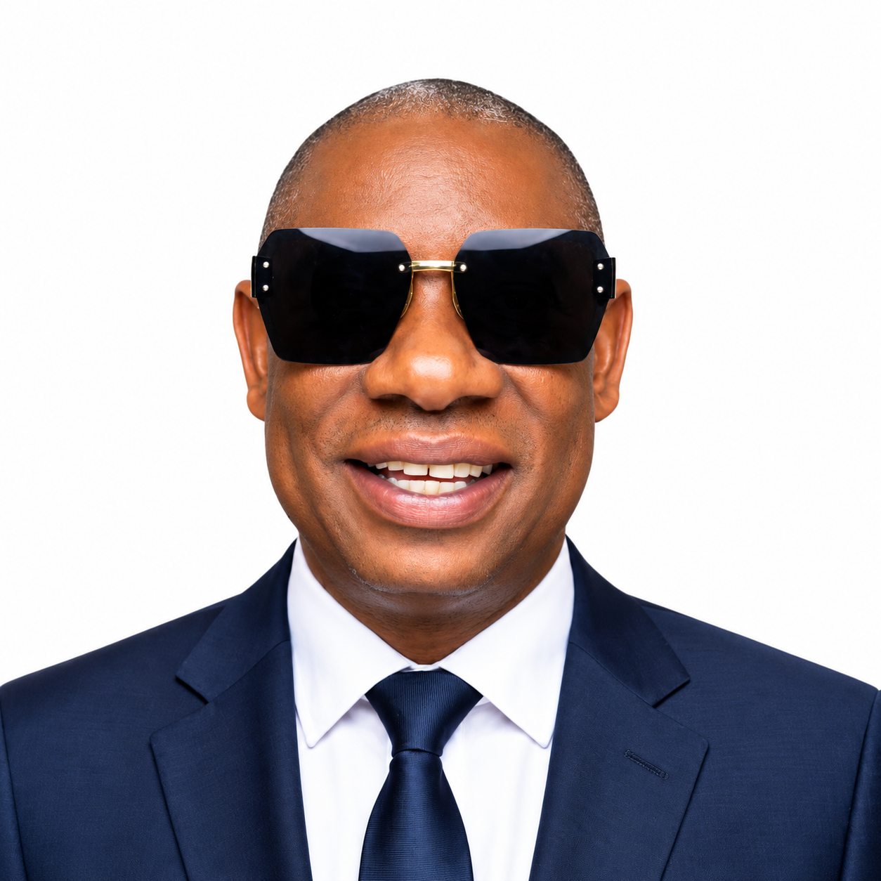 Smiling Black Man in Navy Suit